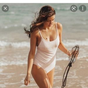 Albion Fit pink check classic one piece size small